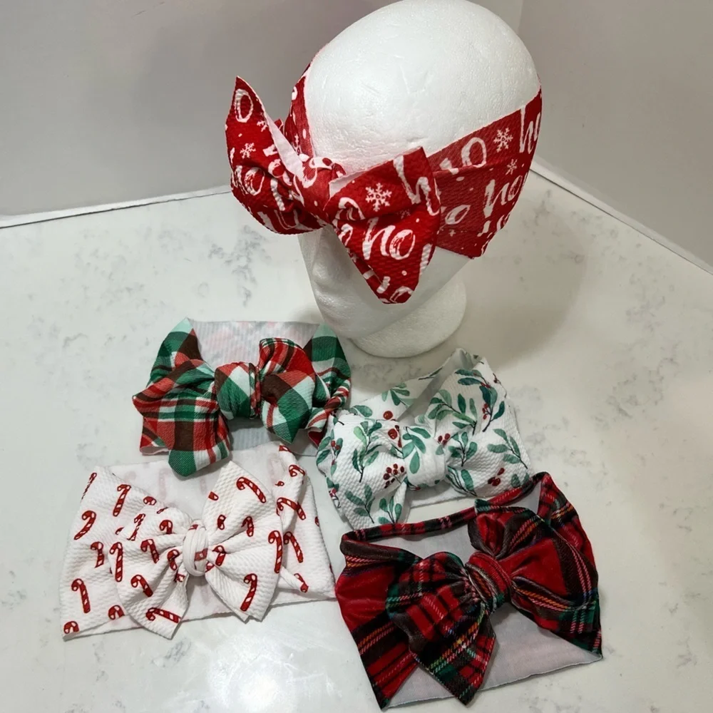 Festive Holiday Bow Headbands. Set of 5